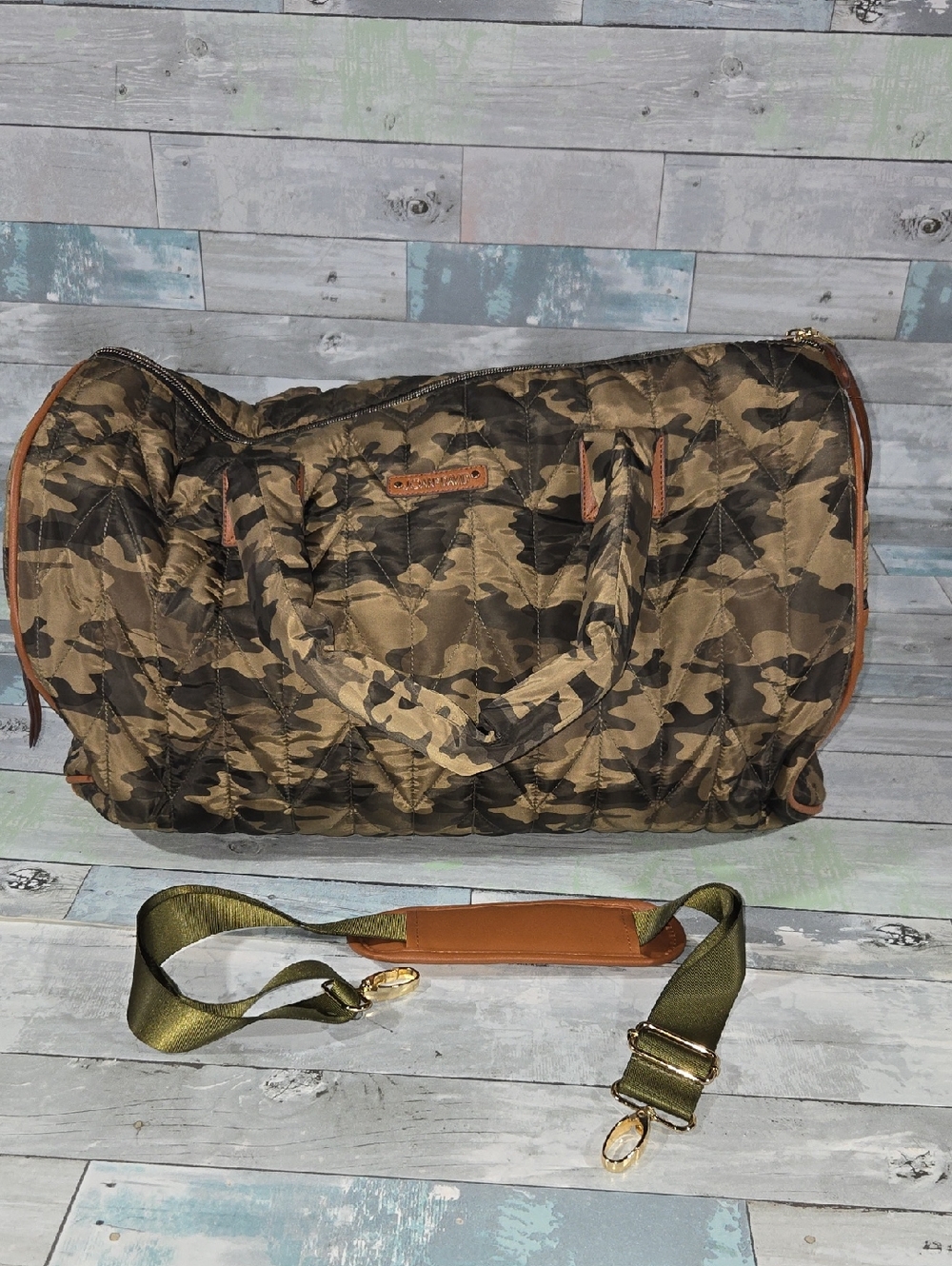 JOAN & DAVID Quilted Camo Carryall Bag with Removable Strap - Olive Camo